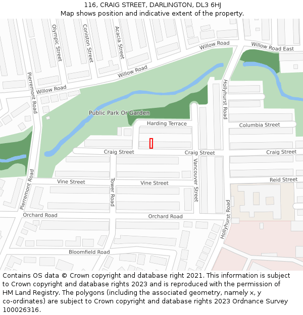116, CRAIG STREET, DARLINGTON, DL3 6HJ: Location map and indicative extent of plot