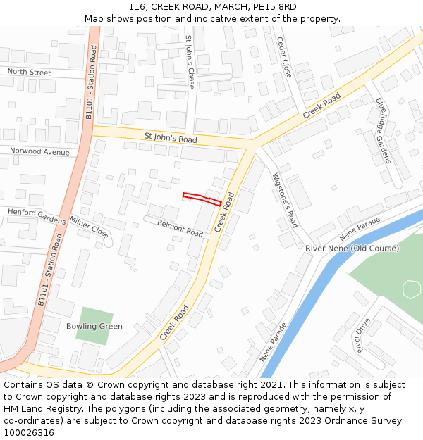 116, CREEK ROAD, MARCH, PE15 8RD: Location map and indicative extent of plot