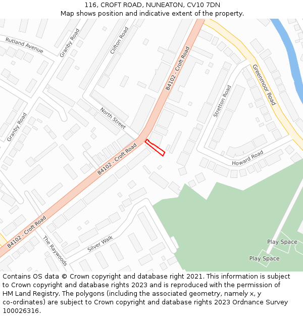 116, CROFT ROAD, NUNEATON, CV10 7DN: Location map and indicative extent of plot