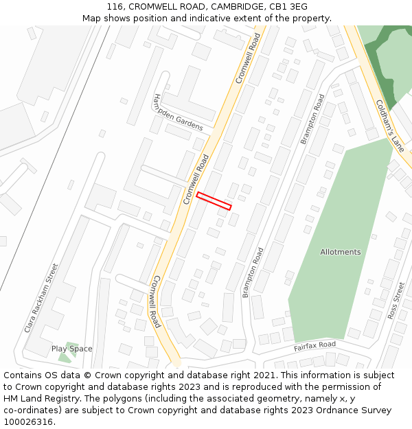 116, CROMWELL ROAD, CAMBRIDGE, CB1 3EG: Location map and indicative extent of plot