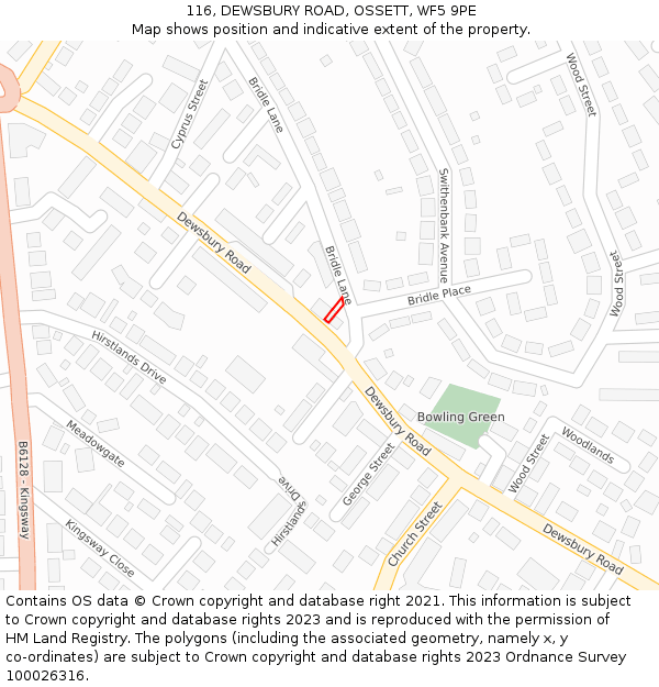 116, DEWSBURY ROAD, OSSETT, WF5 9PE: Location map and indicative extent of plot