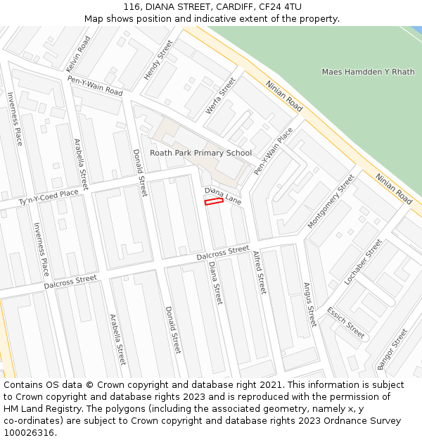 116, DIANA STREET, CARDIFF, CF24 4TU: Location map and indicative extent of plot