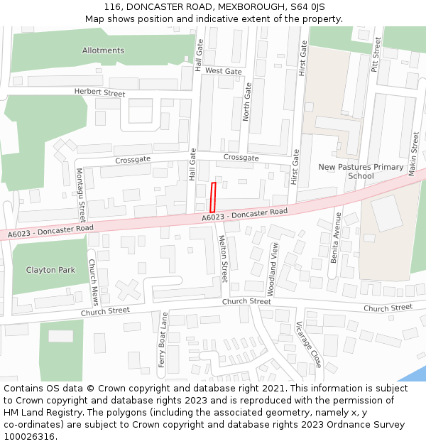 116, DONCASTER ROAD, MEXBOROUGH, S64 0JS: Location map and indicative extent of plot