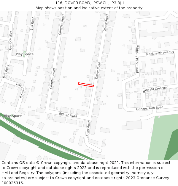 116, DOVER ROAD, IPSWICH, IP3 8JH: Location map and indicative extent of plot