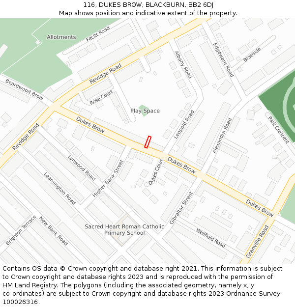 116, DUKES BROW, BLACKBURN, BB2 6DJ: Location map and indicative extent of plot