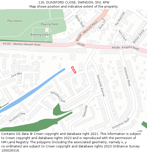 116, DUNSFORD CLOSE, SWINDON, SN1 4PW: Location map and indicative extent of plot