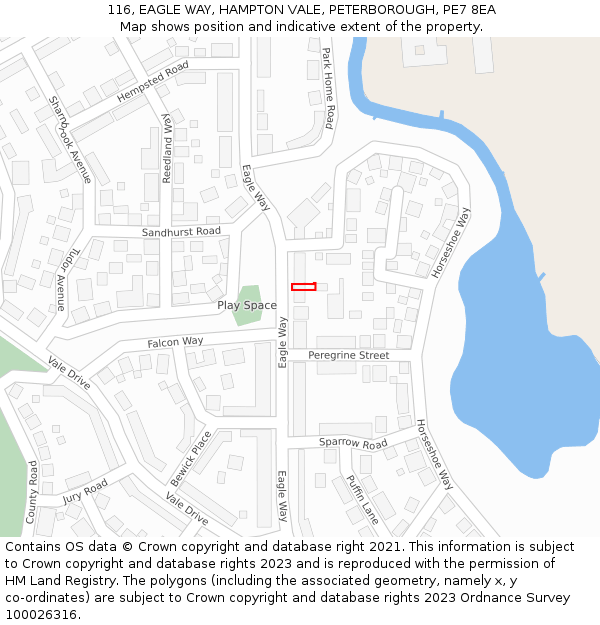 116, EAGLE WAY, HAMPTON VALE, PETERBOROUGH, PE7 8EA: Location map and indicative extent of plot