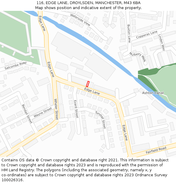 116, EDGE LANE, DROYLSDEN, MANCHESTER, M43 6BA: Location map and indicative extent of plot