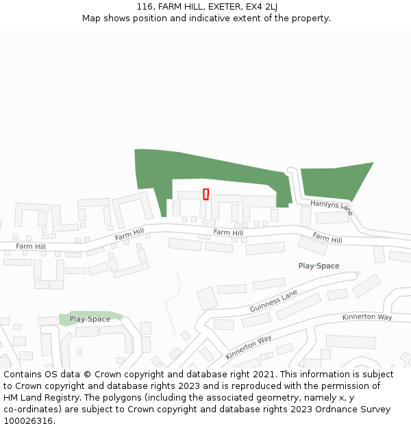 116, FARM HILL, EXETER, EX4 2LJ: Location map and indicative extent of plot