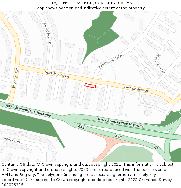 116, FENSIDE AVENUE, COVENTRY, CV3 5NJ: Location map and indicative extent of plot