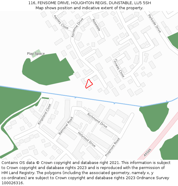 116, FENSOME DRIVE, HOUGHTON REGIS, DUNSTABLE, LU5 5SH: Location map and indicative extent of plot