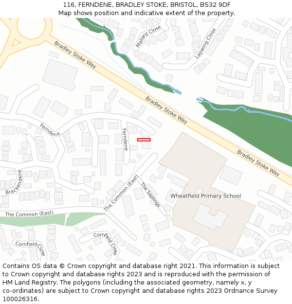 116, FERNDENE, BRADLEY STOKE, BRISTOL, BS32 9DF: Location map and indicative extent of plot