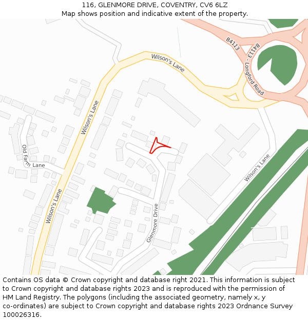 116, GLENMORE DRIVE, COVENTRY, CV6 6LZ: Location map and indicative extent of plot