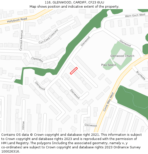 116, GLENWOOD, CARDIFF, CF23 6UU: Location map and indicative extent of plot