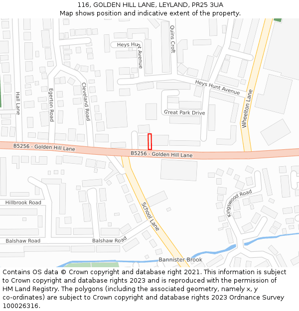 116, GOLDEN HILL LANE, LEYLAND, PR25 3UA: Location map and indicative extent of plot