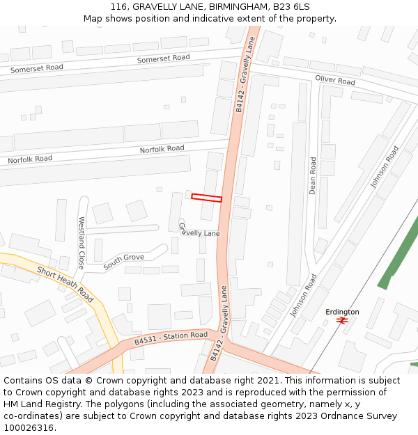 116, GRAVELLY LANE, BIRMINGHAM, B23 6LS: Location map and indicative extent of plot