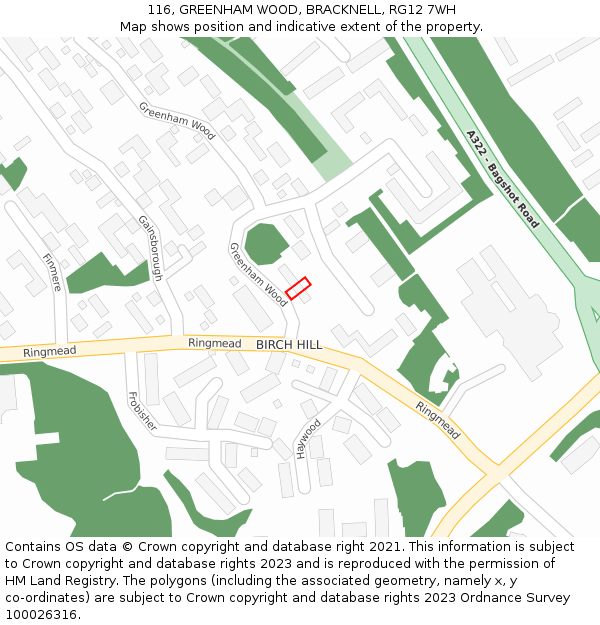 116, GREENHAM WOOD, BRACKNELL, RG12 7WH: Location map and indicative extent of plot