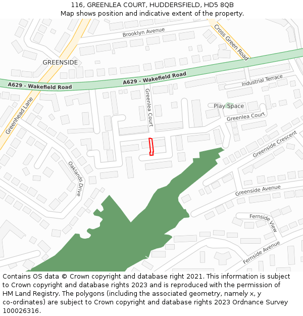116, GREENLEA COURT, HUDDERSFIELD, HD5 8QB: Location map and indicative extent of plot
