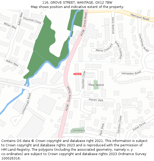 116, GROVE STREET, WANTAGE, OX12 7BW: Location map and indicative extent of plot