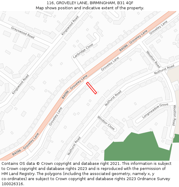 116, GROVELEY LANE, BIRMINGHAM, B31 4QF: Location map and indicative extent of plot