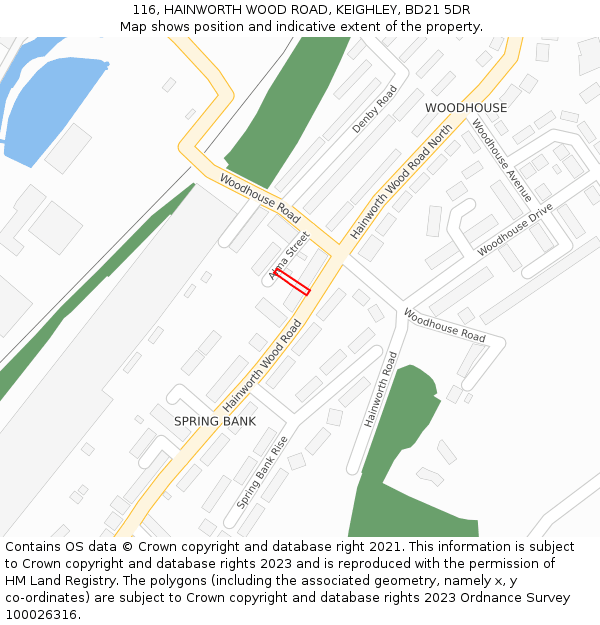 116, HAINWORTH WOOD ROAD, KEIGHLEY, BD21 5DR: Location map and indicative extent of plot