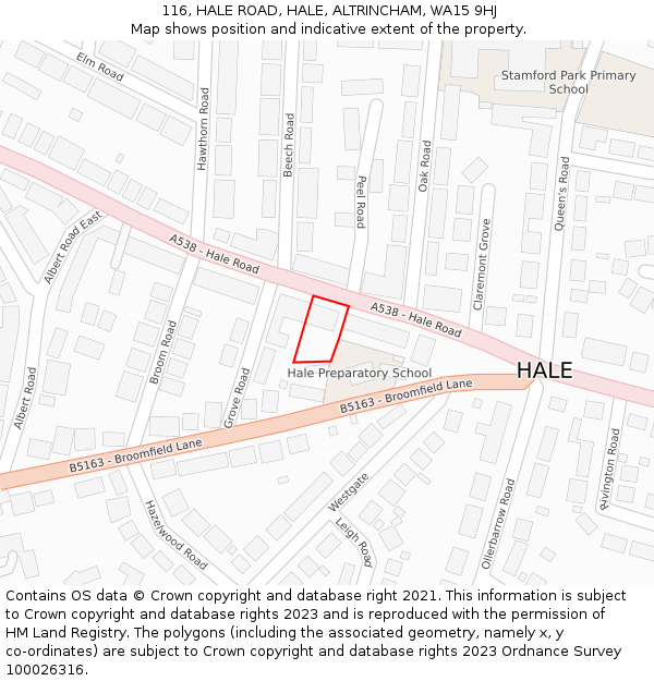 116, HALE ROAD, HALE, ALTRINCHAM, WA15 9HJ: Location map and indicative extent of plot