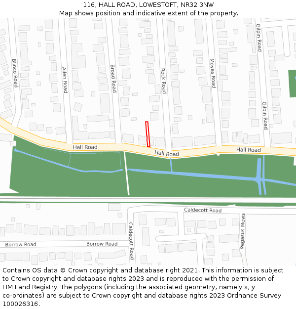 116, HALL ROAD, LOWESTOFT, NR32 3NW: Location map and indicative extent of plot