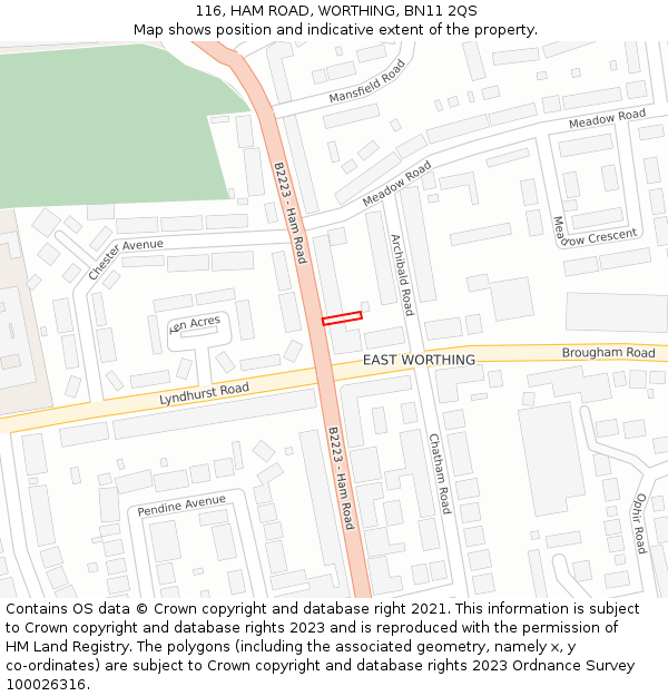 116, HAM ROAD, WORTHING, BN11 2QS: Location map and indicative extent of plot