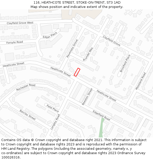 116, HEATHCOTE STREET, STOKE-ON-TRENT, ST3 1AD: Location map and indicative extent of plot