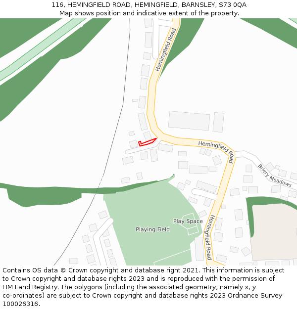 116, HEMINGFIELD ROAD, HEMINGFIELD, BARNSLEY, S73 0QA: Location map and indicative extent of plot