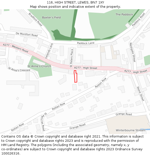 116, HIGH STREET, LEWES, BN7 1XY: Location map and indicative extent of plot