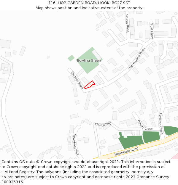 116, HOP GARDEN ROAD, HOOK, RG27 9ST: Location map and indicative extent of plot