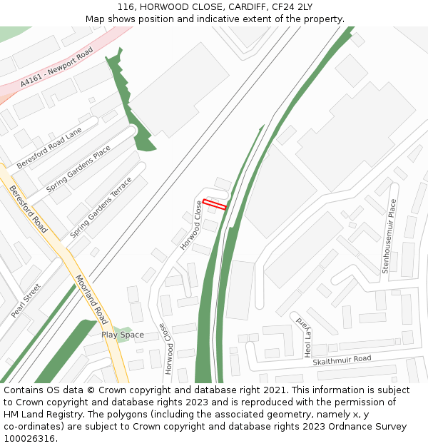 116, HORWOOD CLOSE, CARDIFF, CF24 2LY: Location map and indicative extent of plot