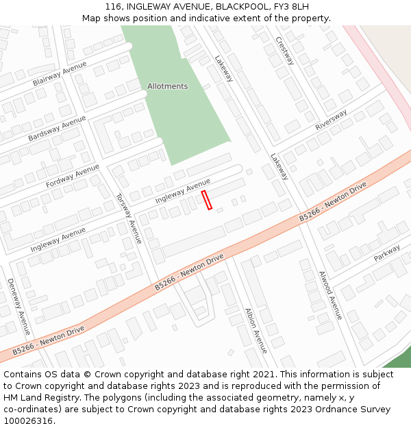 116, INGLEWAY AVENUE, BLACKPOOL, FY3 8LH: Location map and indicative extent of plot
