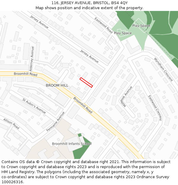 116, JERSEY AVENUE, BRISTOL, BS4 4QY: Location map and indicative extent of plot