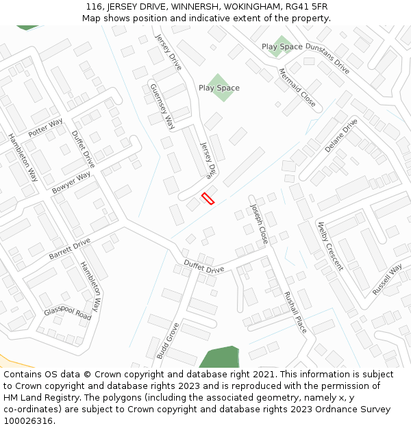 116, JERSEY DRIVE, WINNERSH, WOKINGHAM, RG41 5FR: Location map and indicative extent of plot