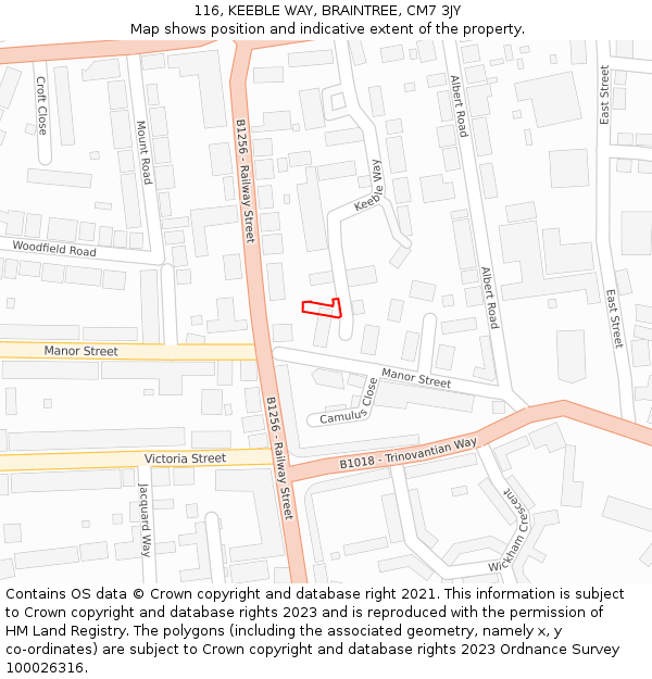 116, KEEBLE WAY, BRAINTREE, CM7 3JY: Location map and indicative extent of plot