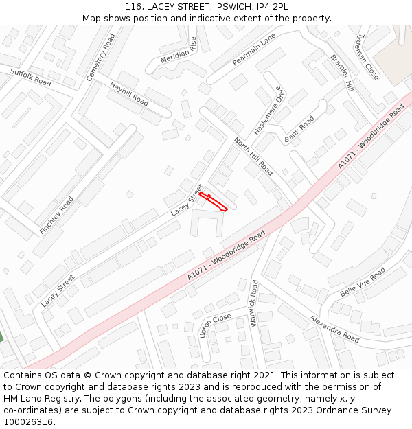116, LACEY STREET, IPSWICH, IP4 2PL: Location map and indicative extent of plot