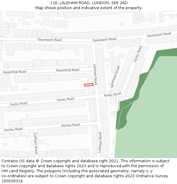 116, LALEHAM ROAD, LONDON, SE6 2AD: Location map and indicative extent of plot