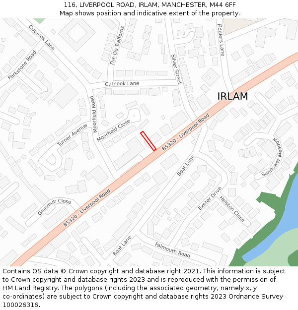 116, LIVERPOOL ROAD, IRLAM, MANCHESTER, M44 6FF: Location map and indicative extent of plot