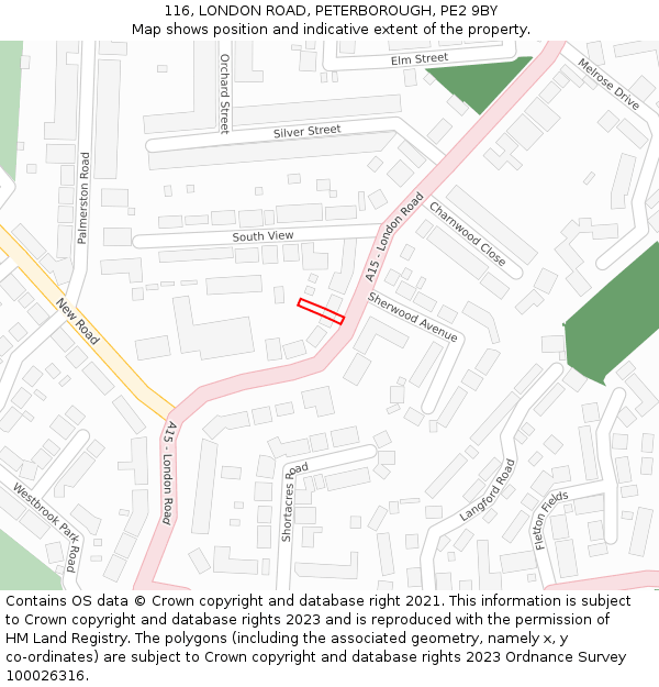 116, LONDON ROAD, PETERBOROUGH, PE2 9BY: Location map and indicative extent of plot
