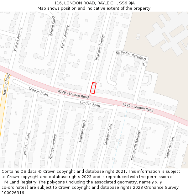 116, LONDON ROAD, RAYLEIGH, SS6 9JA: Location map and indicative extent of plot