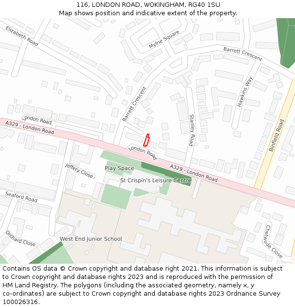 116, LONDON ROAD, WOKINGHAM, RG40 1SU: Location map and indicative extent of plot