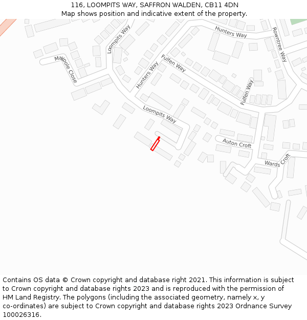 116, LOOMPITS WAY, SAFFRON WALDEN, CB11 4DN: Location map and indicative extent of plot