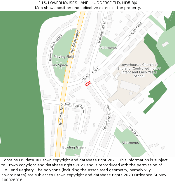 116, LOWERHOUSES LANE, HUDDERSFIELD, HD5 8JX: Location map and indicative extent of plot
