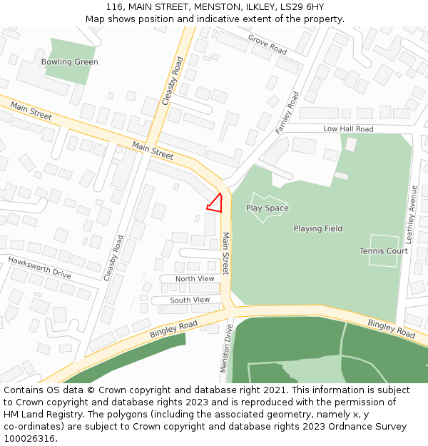 116, MAIN STREET, MENSTON, ILKLEY, LS29 6HY: Location map and indicative extent of plot