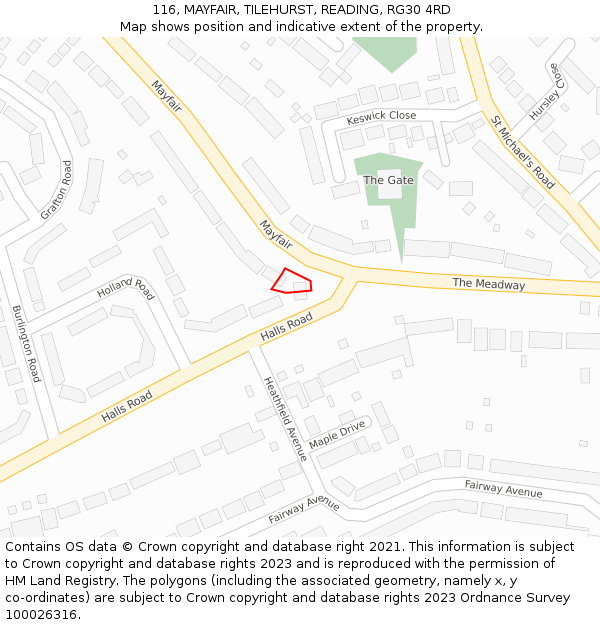 116, MAYFAIR, TILEHURST, READING, RG30 4RD: Location map and indicative extent of plot