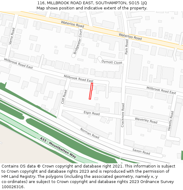 116, MILLBROOK ROAD EAST, SOUTHAMPTON, SO15 1JQ: Location map and indicative extent of plot