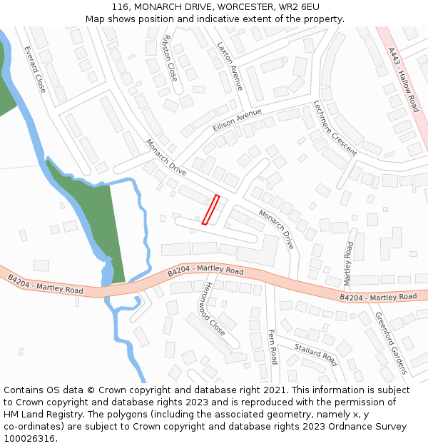 116, MONARCH DRIVE, WORCESTER, WR2 6EU: Location map and indicative extent of plot