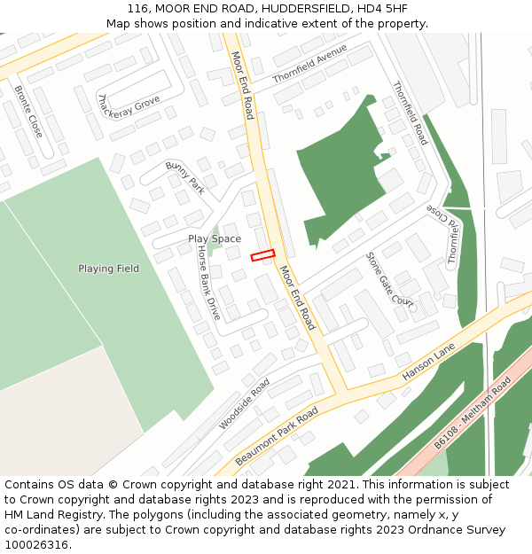 116, MOOR END ROAD, HUDDERSFIELD, HD4 5HF: Location map and indicative extent of plot